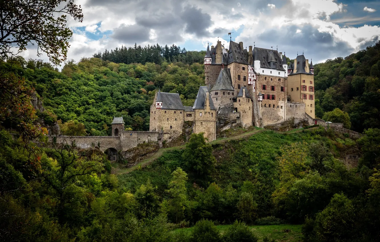 Photo wallpaper forest, the sky, clouds, trees, mountains, nature, castle, Germany