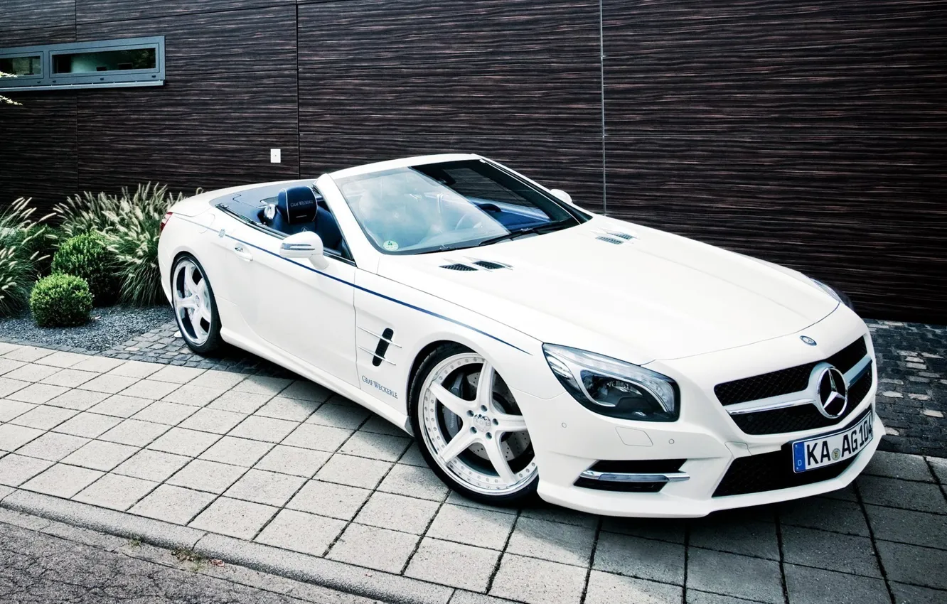 Photo wallpaper car, Roadster, Mercedes-Benz, white, AMG, wallpapers, SL 63
