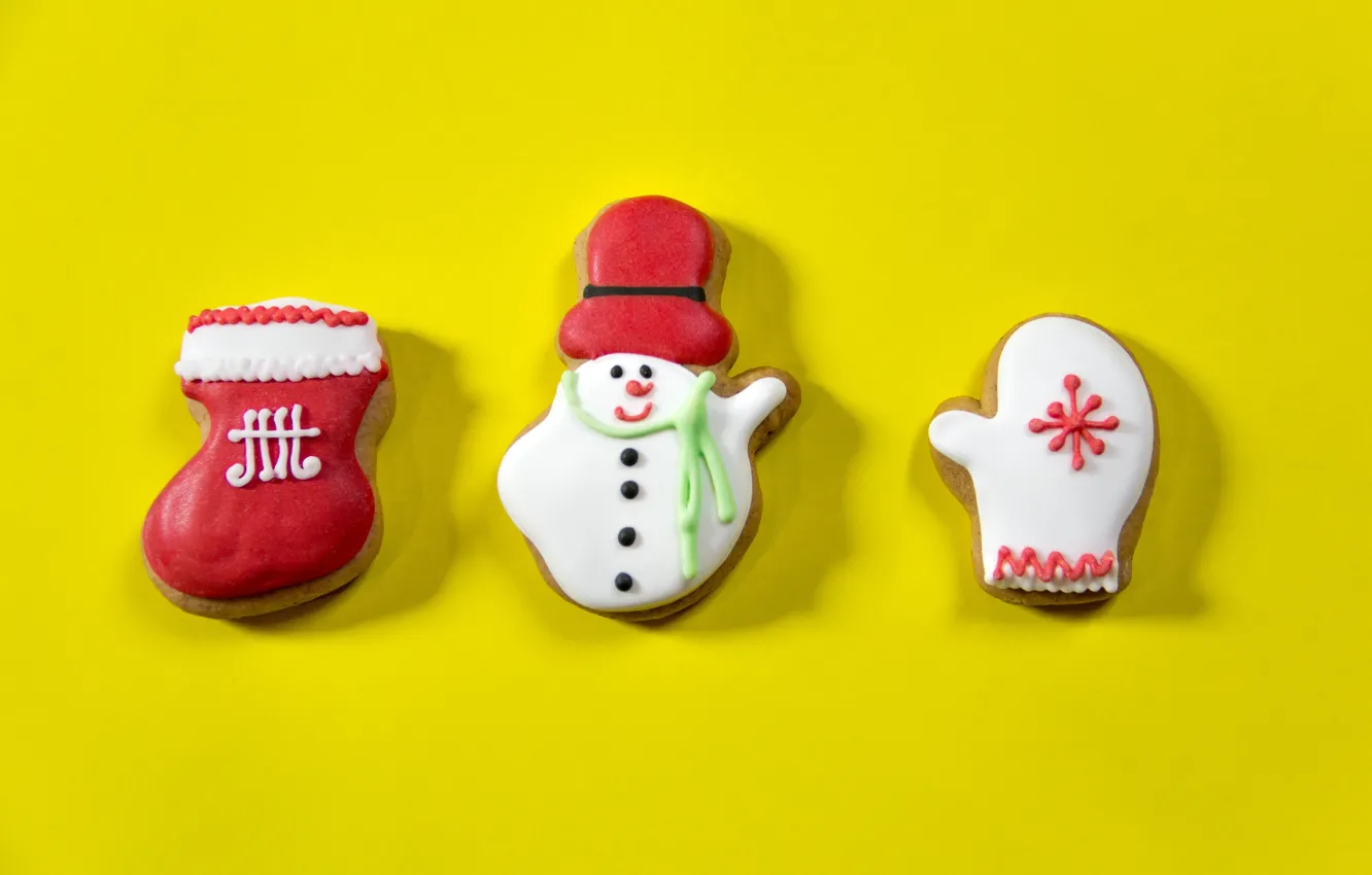 Photo wallpaper winter, snowflakes, holiday, new year, minimalism, cookies, Christmas, three