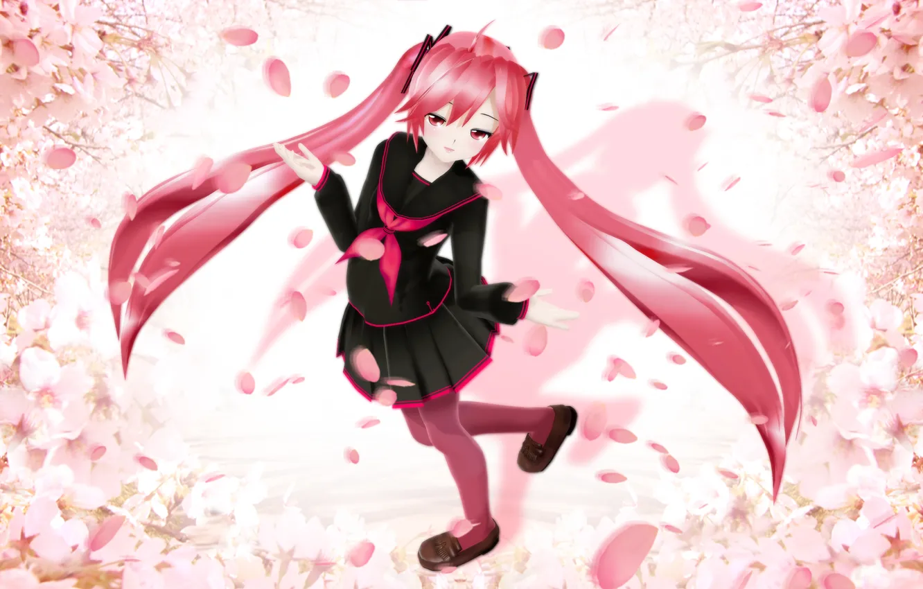 Photo wallpaper girl, flowers, petals, Sakura, art, form, vocaloid, Vocaloid