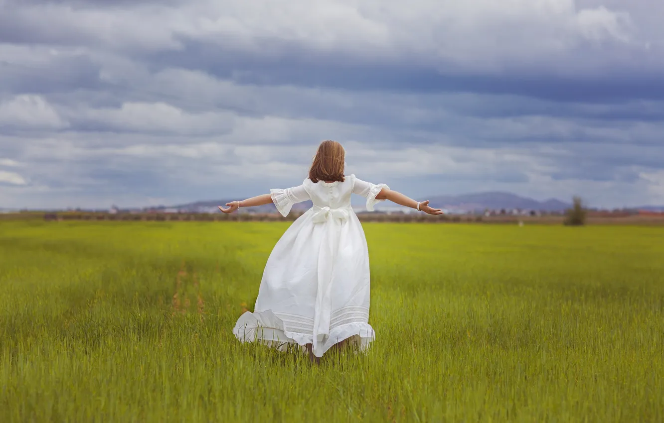 Photo wallpaper field, summer, dress, girl