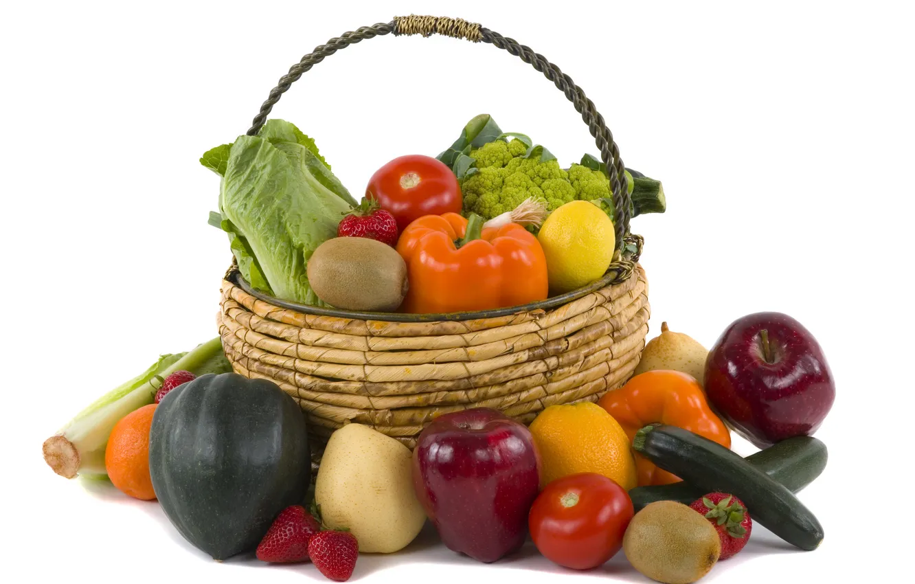 Photo wallpaper basket, vegetables, fruit. berry