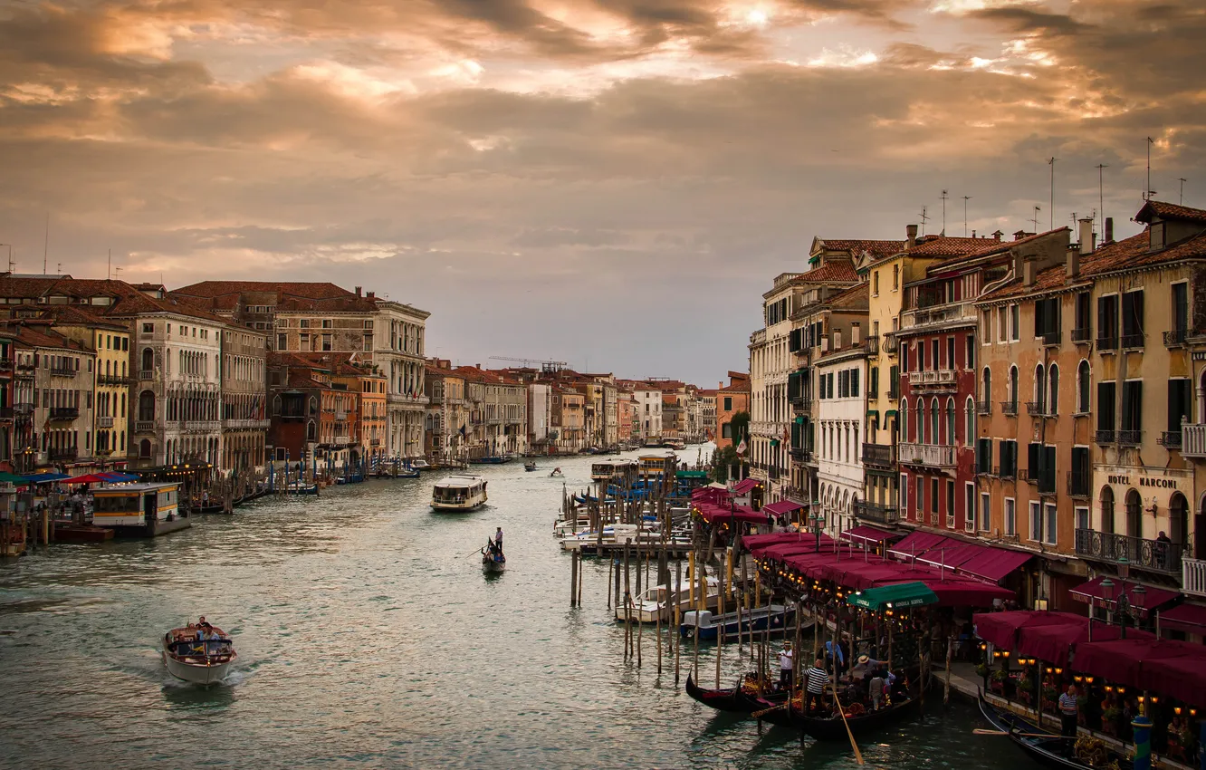 Photo wallpaper sea, people, building, home, boats, Italy, Venice, cafe