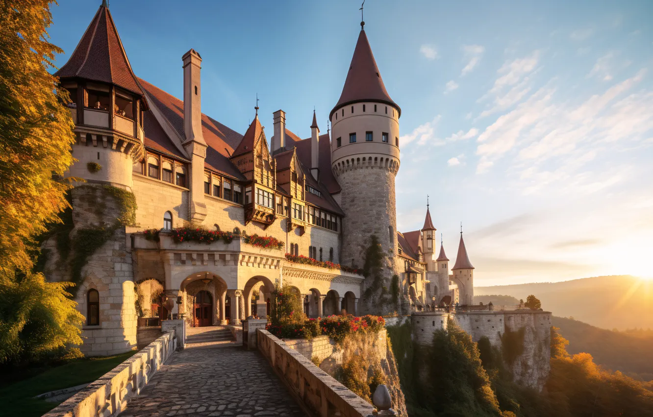 Photo wallpaper castle, landscape, view, castle, ancient