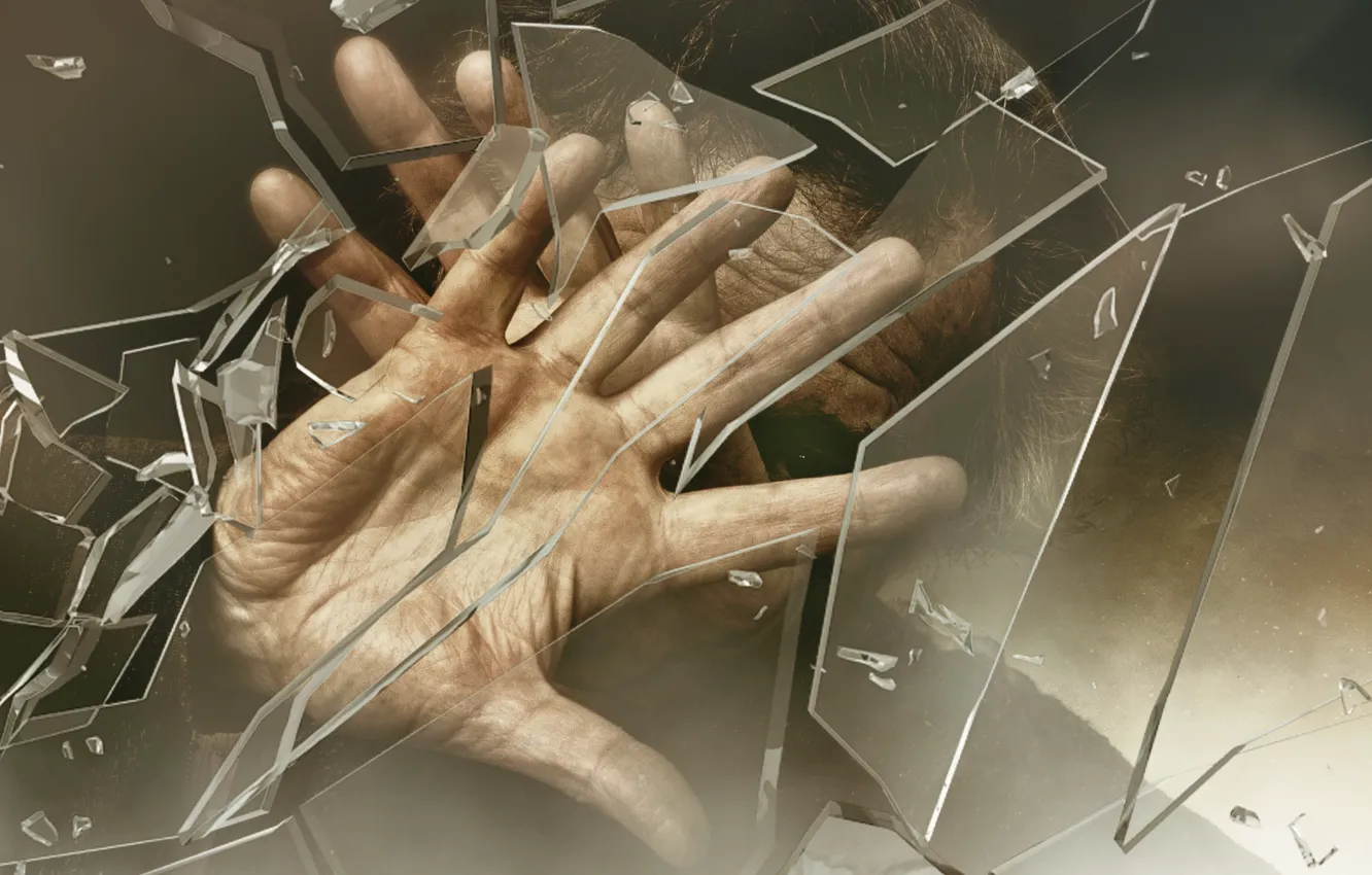 Photo wallpaper glass, people, hands