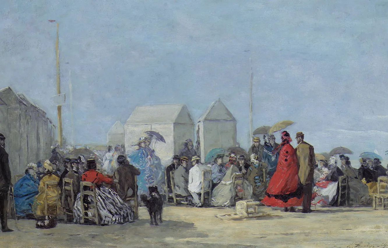 Photo wallpaper people, picture, genre, Eugene Boudin, Eugene Boudin, The scene on the Beach in Trouville