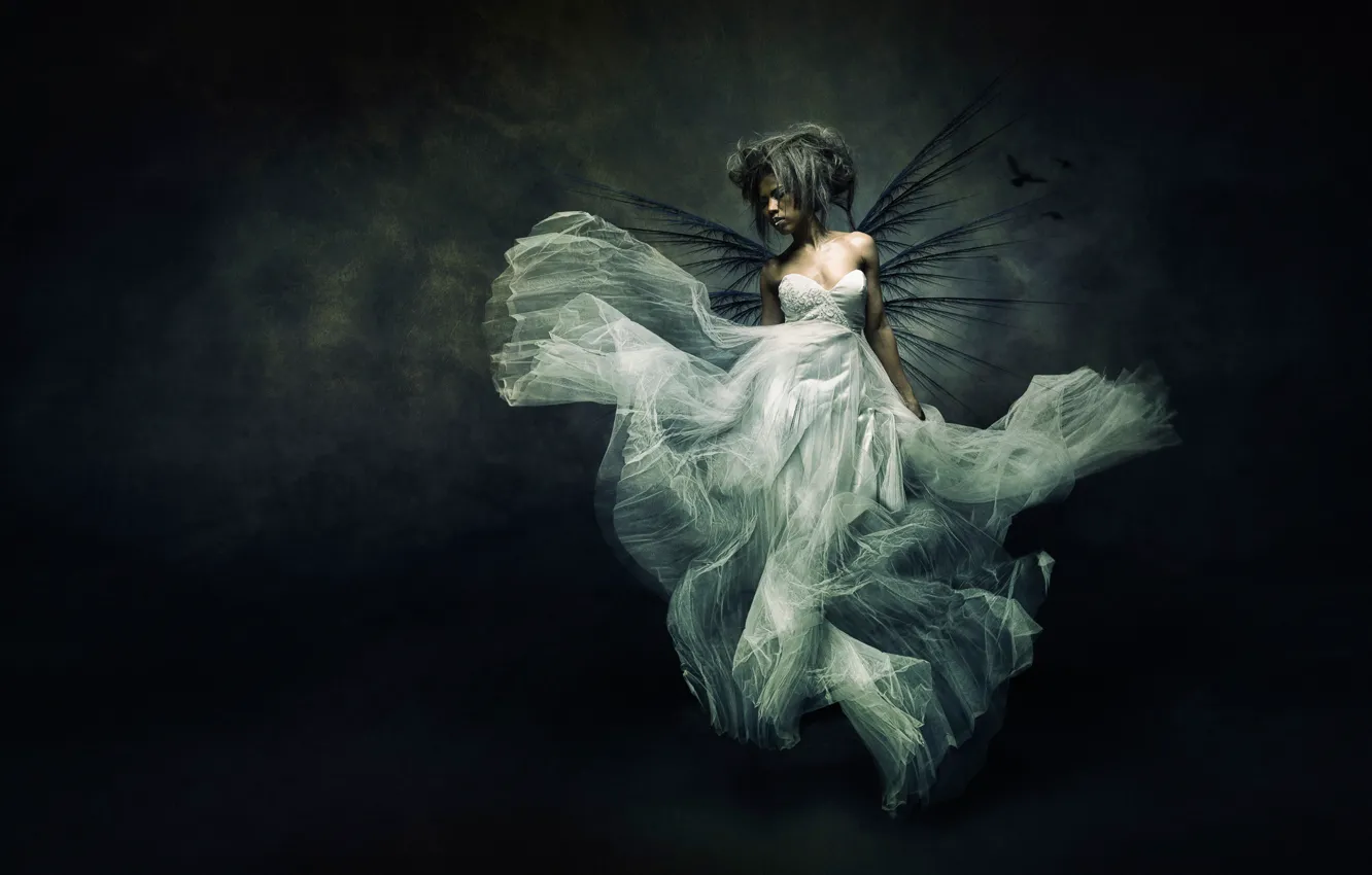 Photo wallpaper girl, dress, art, Flying bride