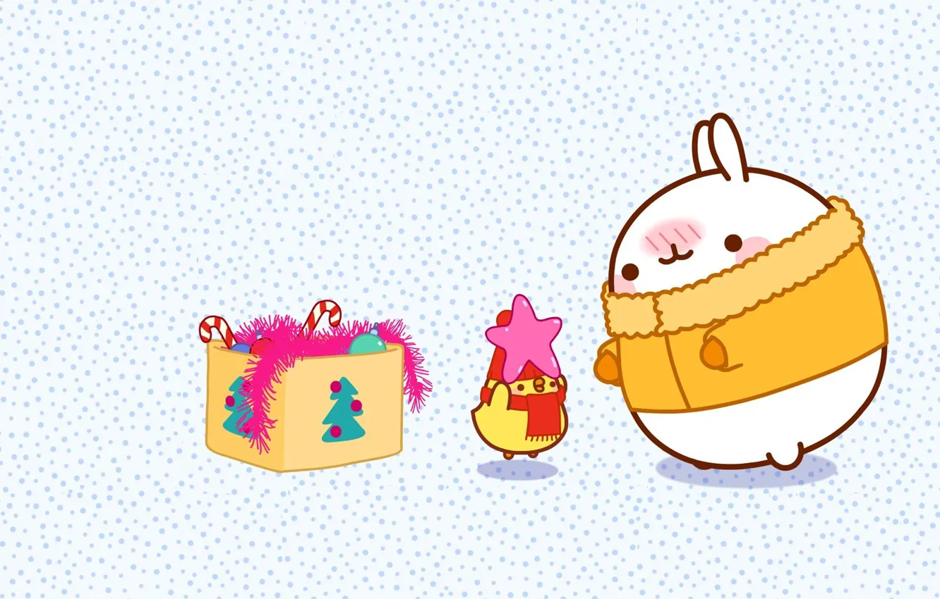 Photo wallpaper holiday, toy, new year, anime, art, tinsel, Bunny, stars