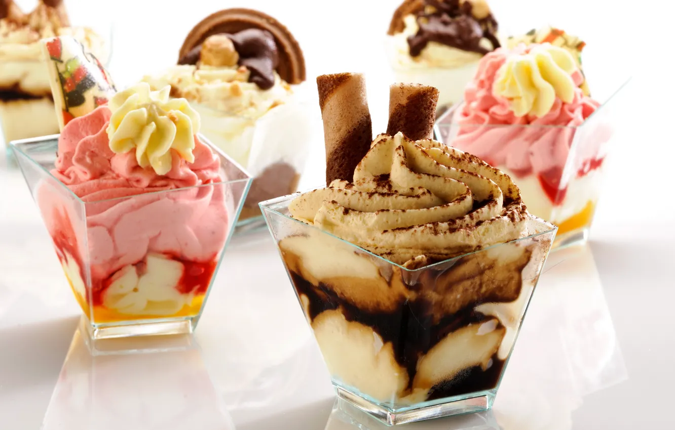 Photo wallpaper food, ice cream, sweets, dessert, strawberry, ice cream, caramel