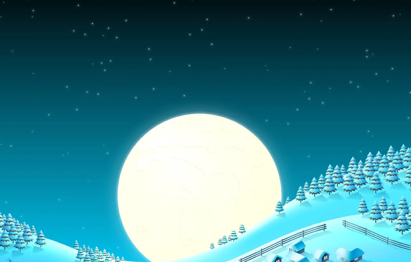 Photo wallpaper snow, the moon, tree, new year