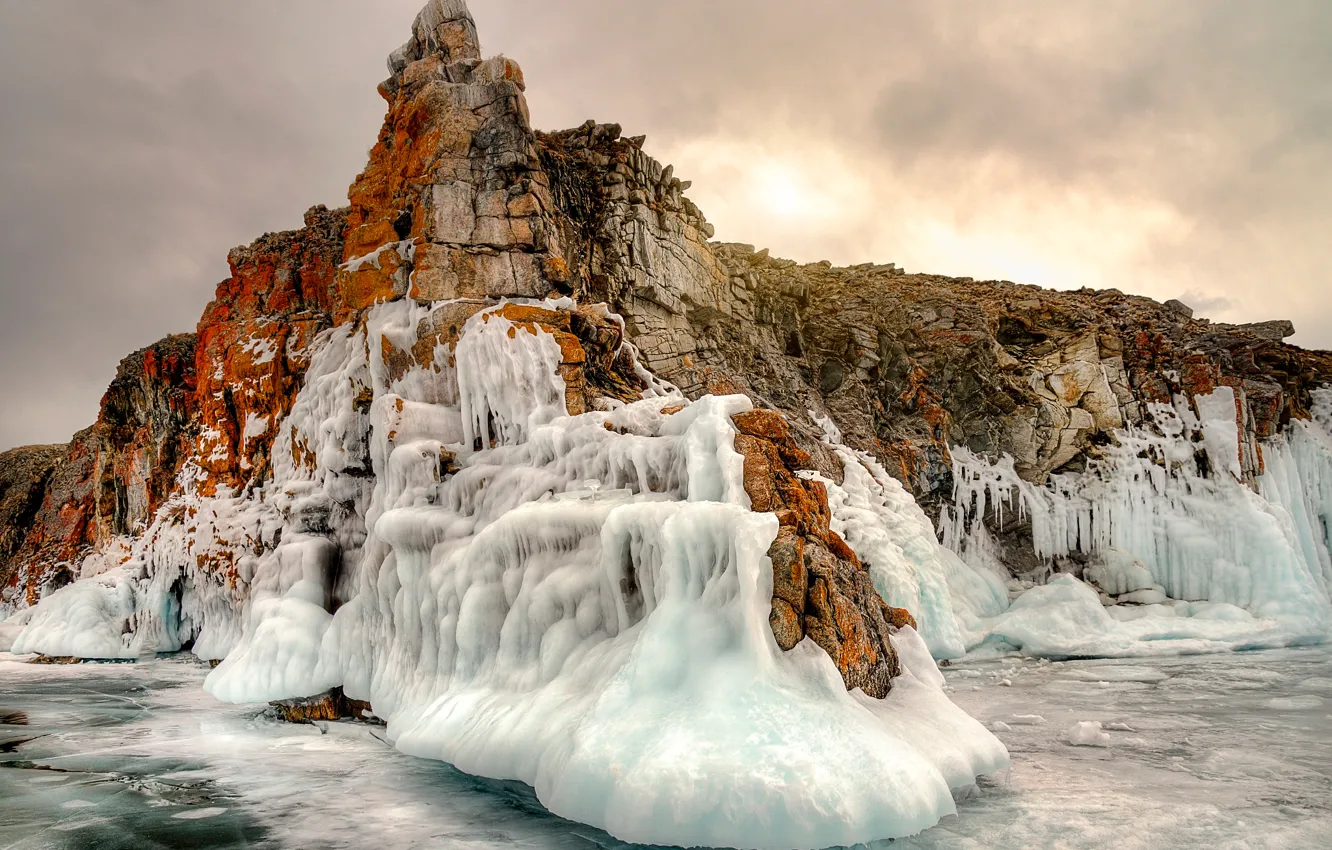 Photo wallpaper lake, stones, ice, Baikal