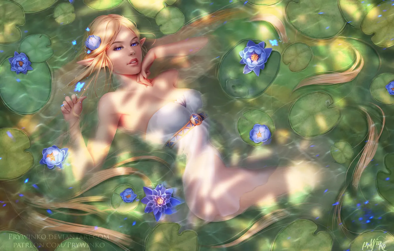 Photo wallpaper girl, pond, fantasy, elf, Princess Zelda, Zelda no Densetsu / Skyward Sword
