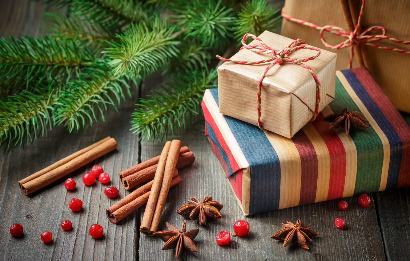 Photo wallpaper decoration, gift, tree, new year, orange, Christmas, cinnamon, Christmas