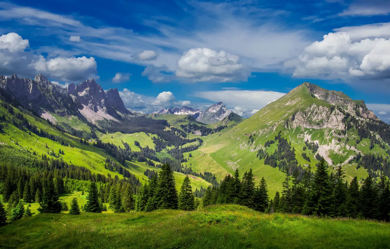 Photo wallpaper clouds, mountains, Switzerland, Alps