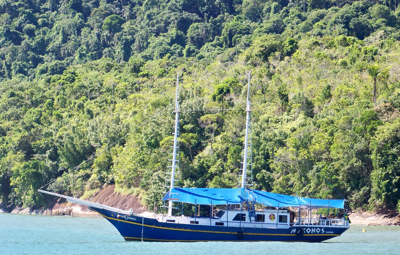 Photo wallpaper Brazil, Anchieta Island, Sloop Boat, Ubatuba City