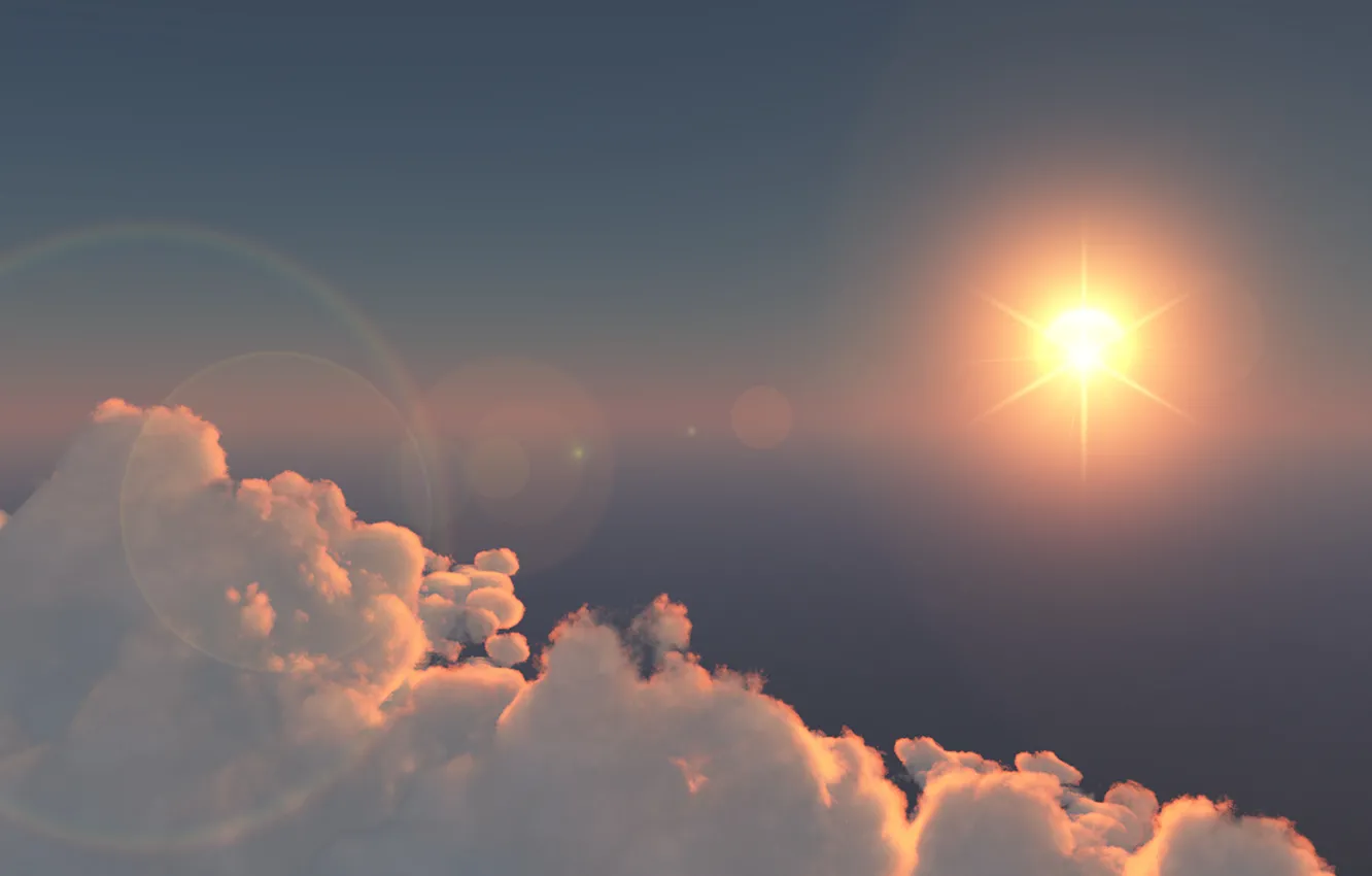 Photo wallpaper the sky, the sun, clouds, sunrise above a lonely cloud