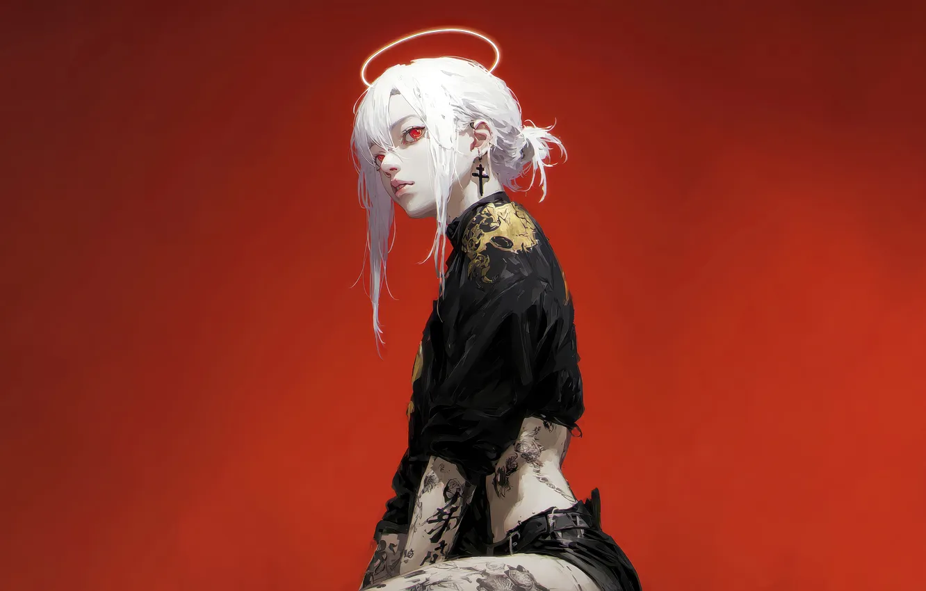 Photo wallpaper girl, anime, tattoo