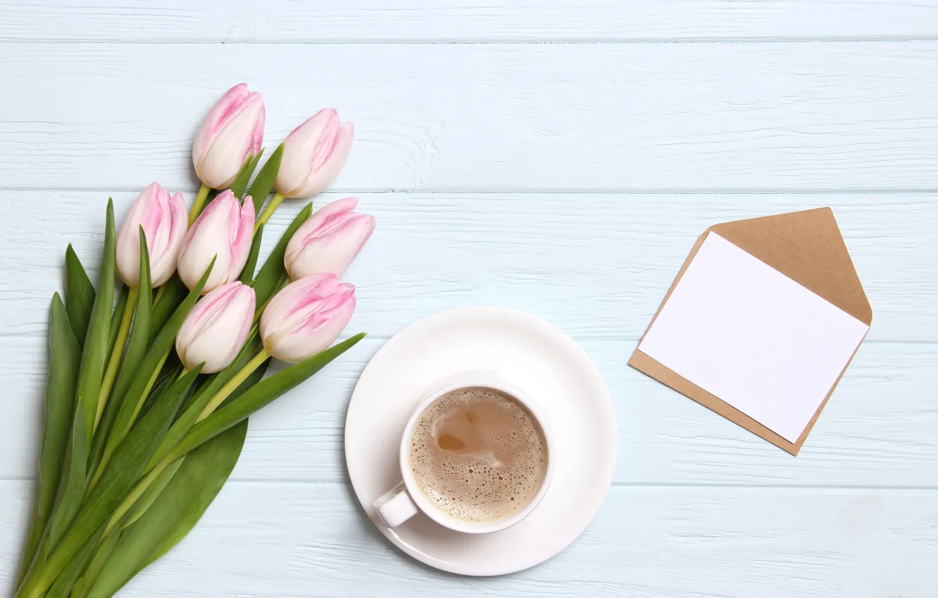 Photo wallpaper flowers, bouquet, tulips, pink, wood, pink, flowers, beautiful