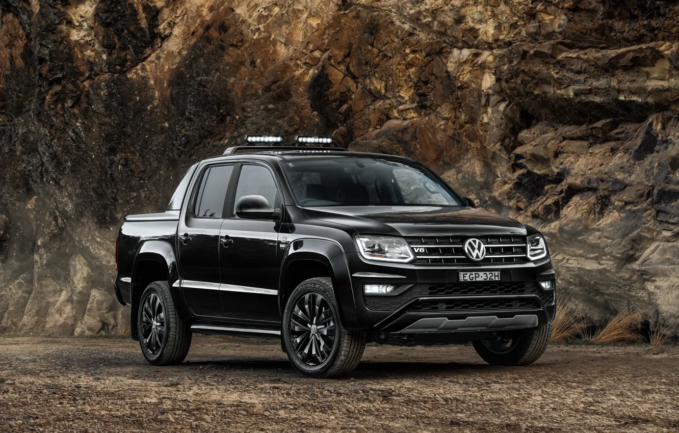 Photo wallpaper rock, black, Volkswagen, pickup, Amarok, 2020, double cab