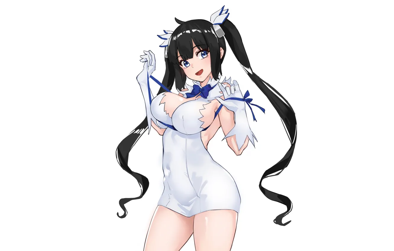 Photo wallpaper girl, sexy, cleavage, long hair, dress, boobs, anime, blue eyes