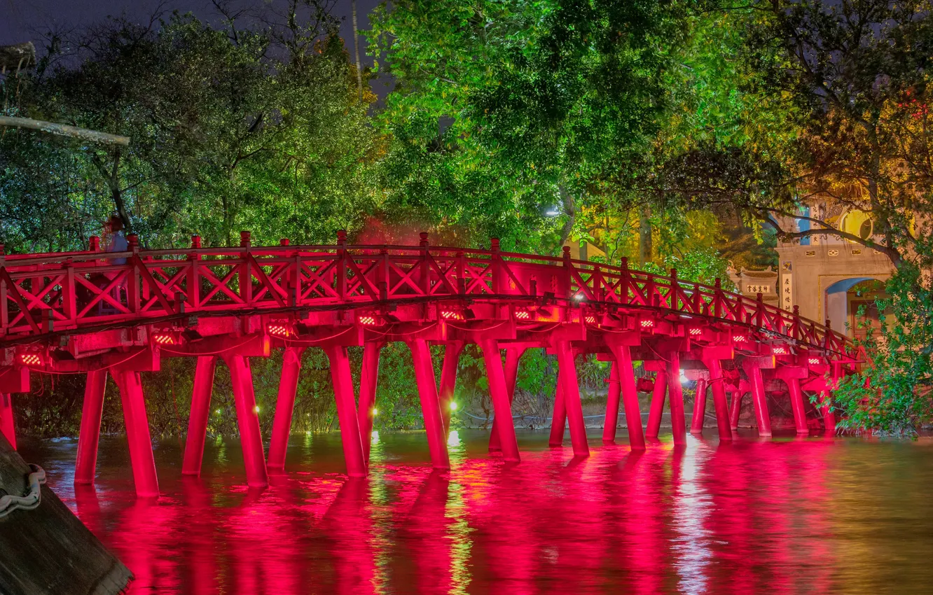 Photo wallpaper bridge, lake, asian, architecture, Asia, hanoi, Jade, Culture