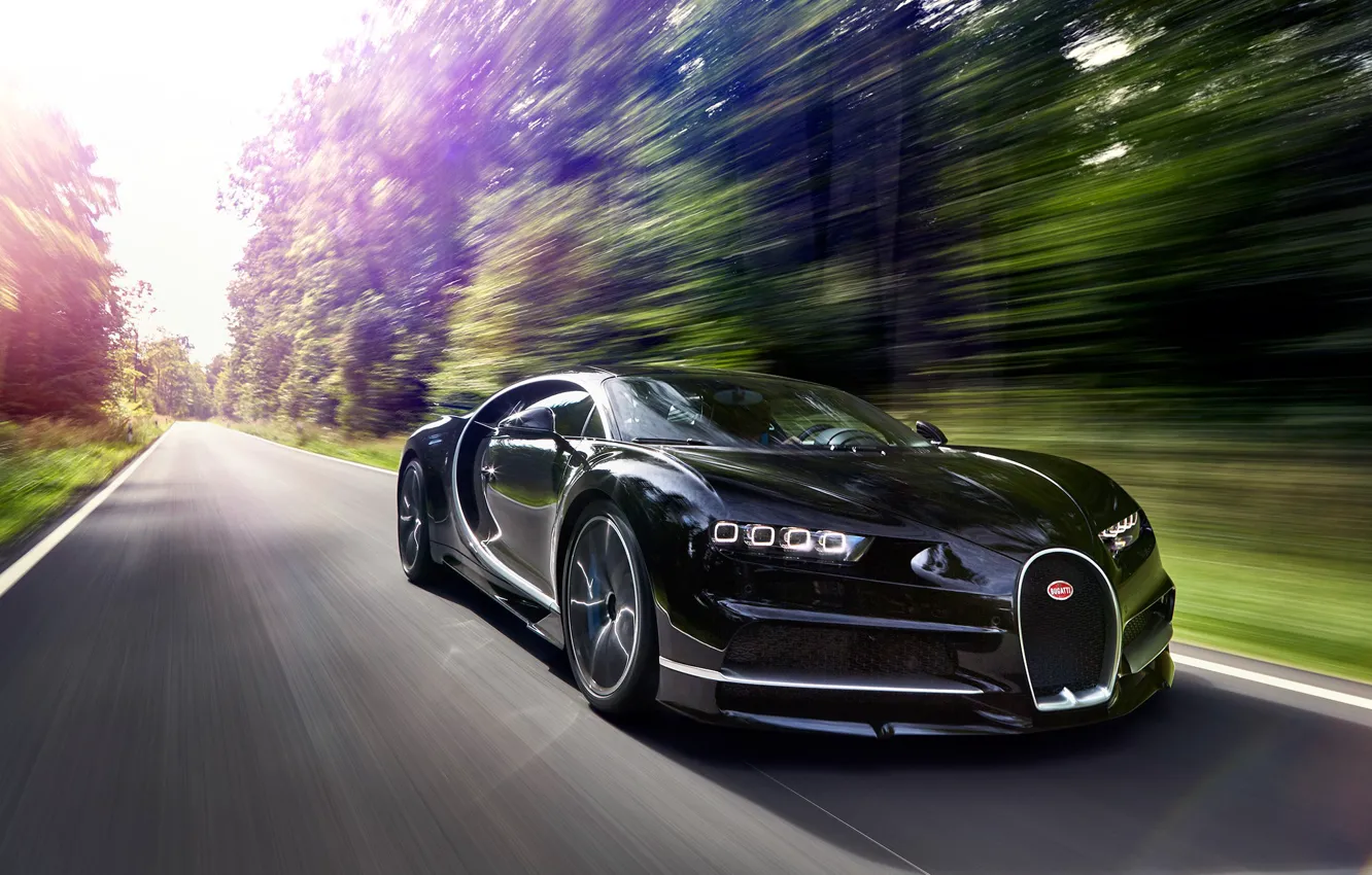 Photo wallpaper car, Bugatti, logo, supercar, speed, asphalt, Chiron, Bugatti Chiron