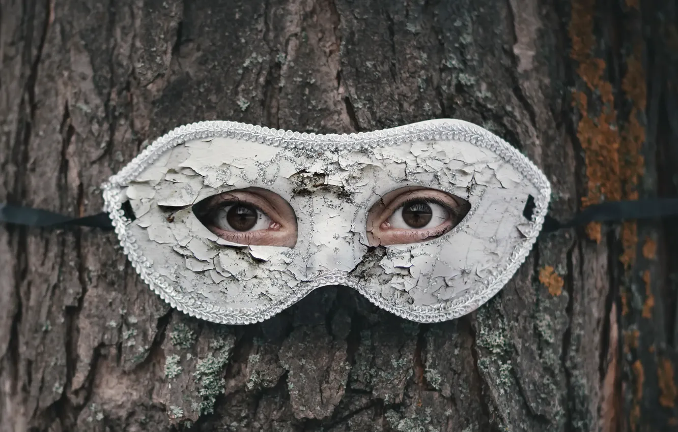 Photo wallpaper eyes, tree, mask