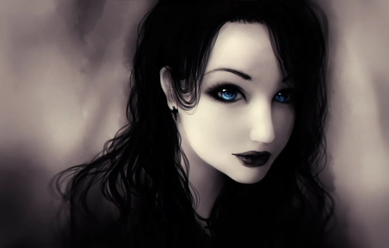 Photo wallpaper girl, cross, blue eyes