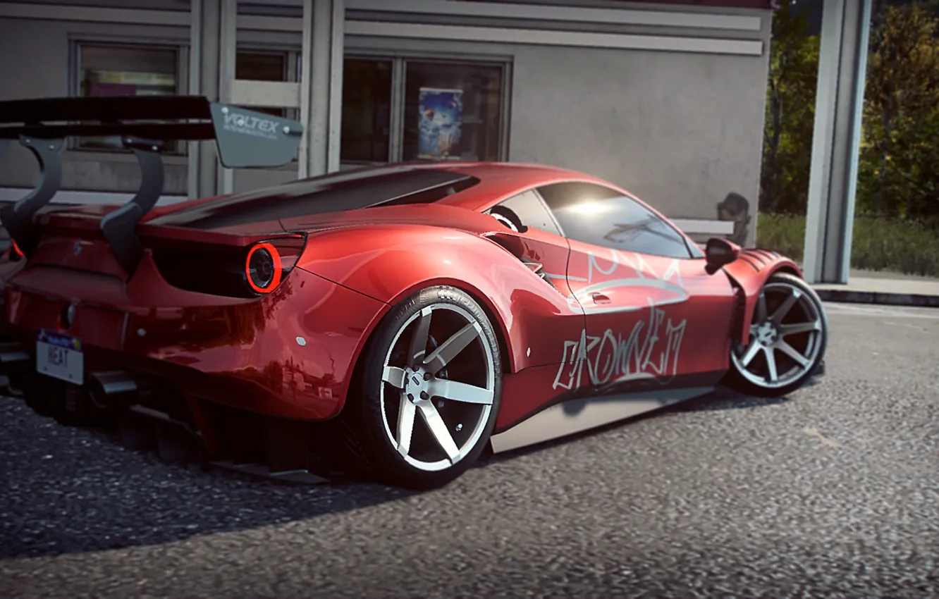 Photo wallpaper asphalt, dressing, Ferrari, spoiler, sports car, car, red, 488 GTB