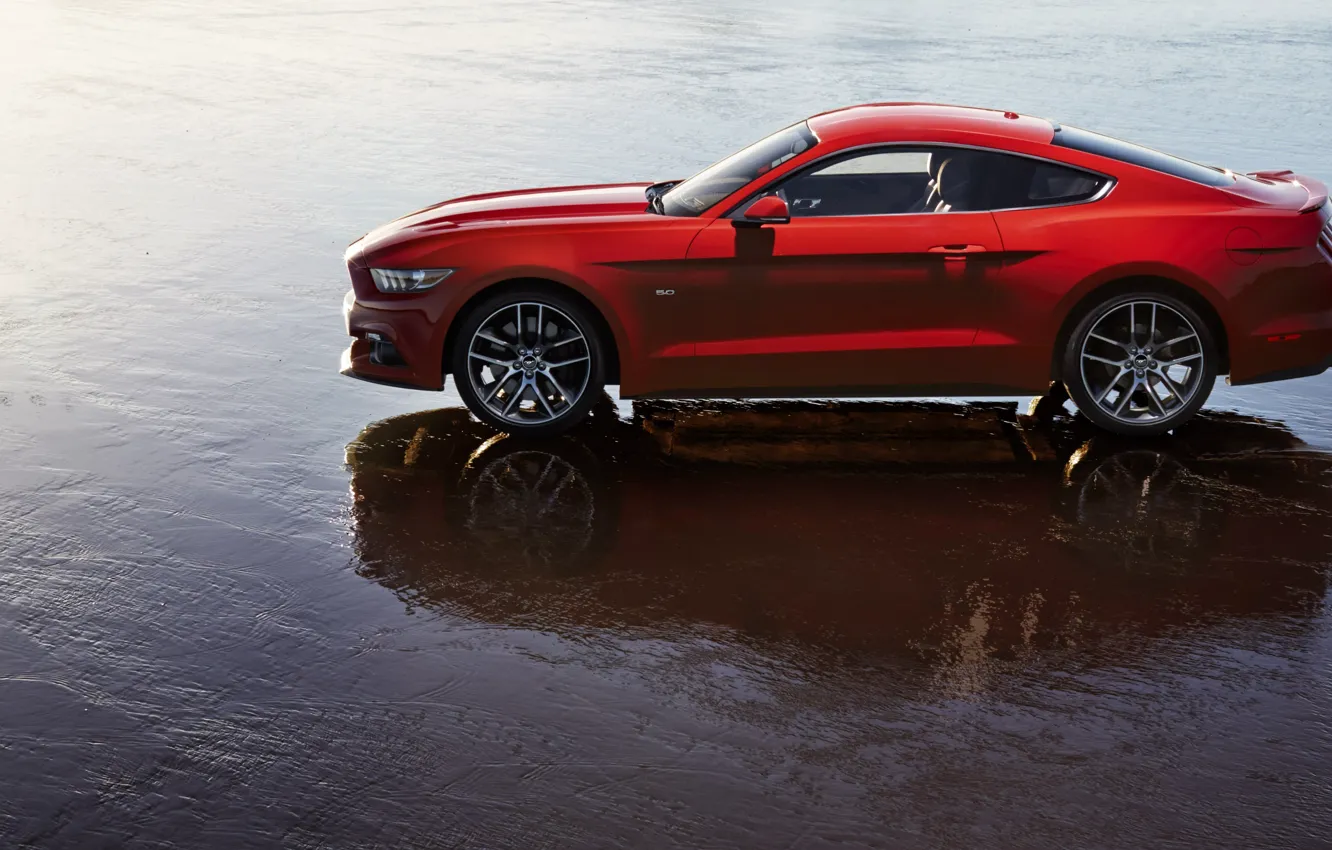 Photo wallpaper Ford, Water, Reflection, View, Mustang GT, 2015