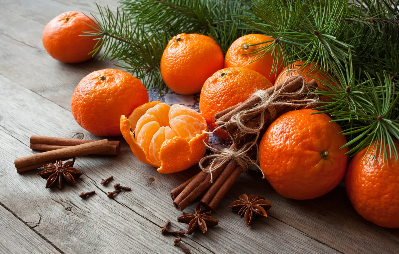 Photo wallpaper stars, citrus, cinnamon, tangerines, clove