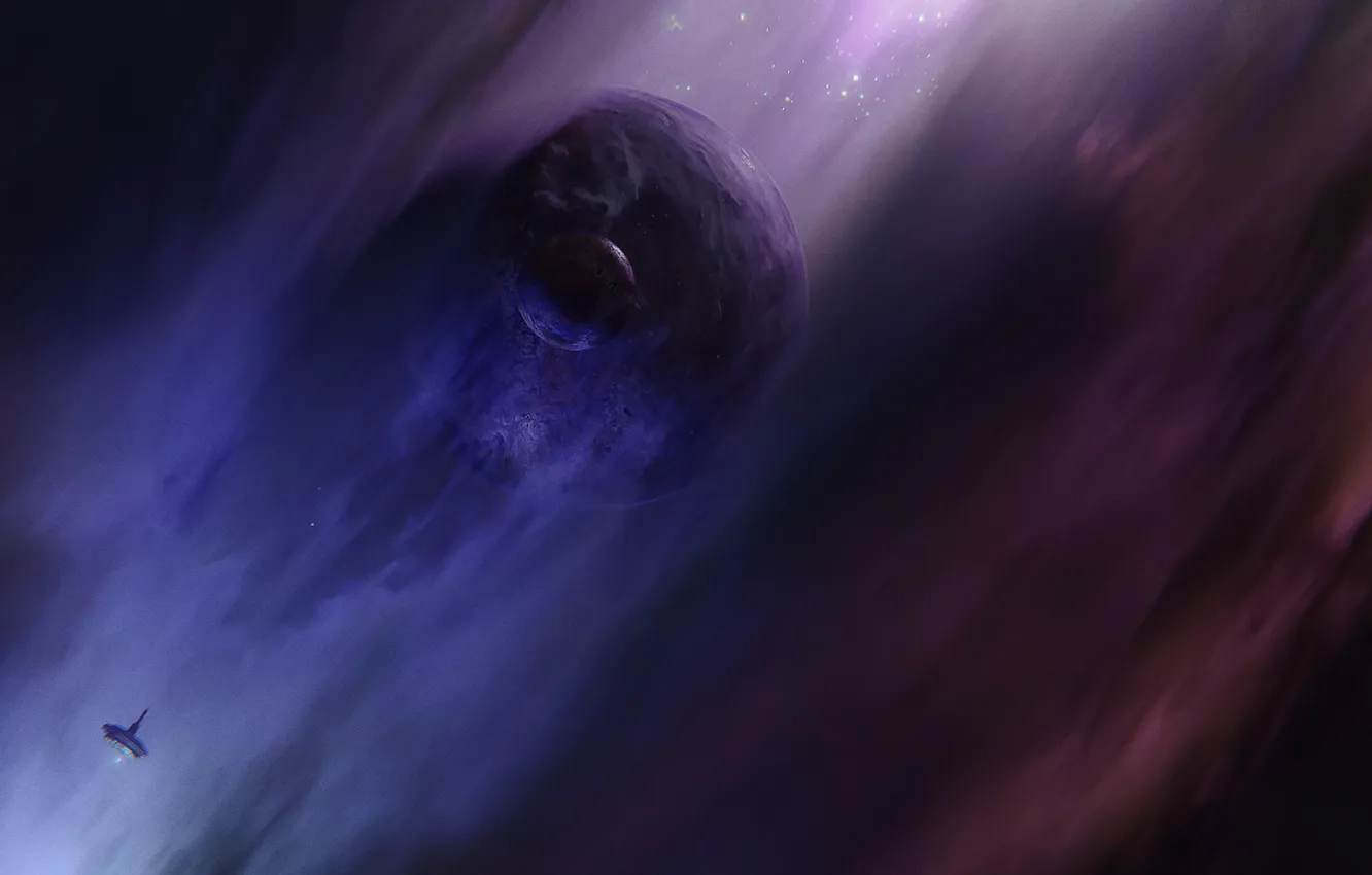 Photo wallpaper space, nebula, planet, art, starship