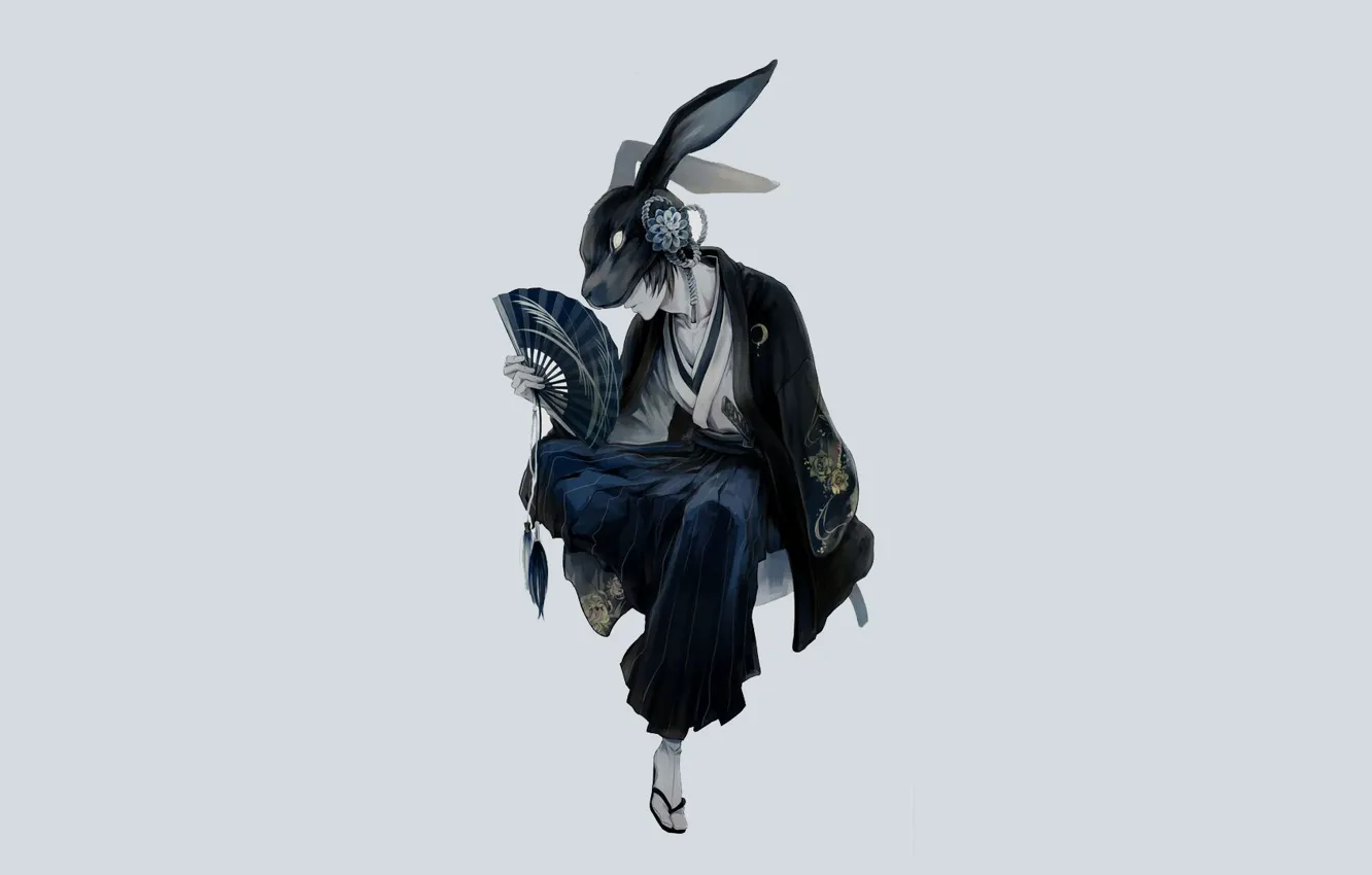 Photo wallpaper minimalism, rabbit, mask, fan, guy, ears