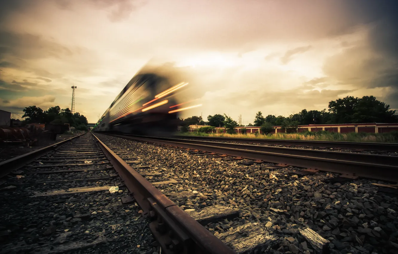 Photo wallpaper train, speed, railroad