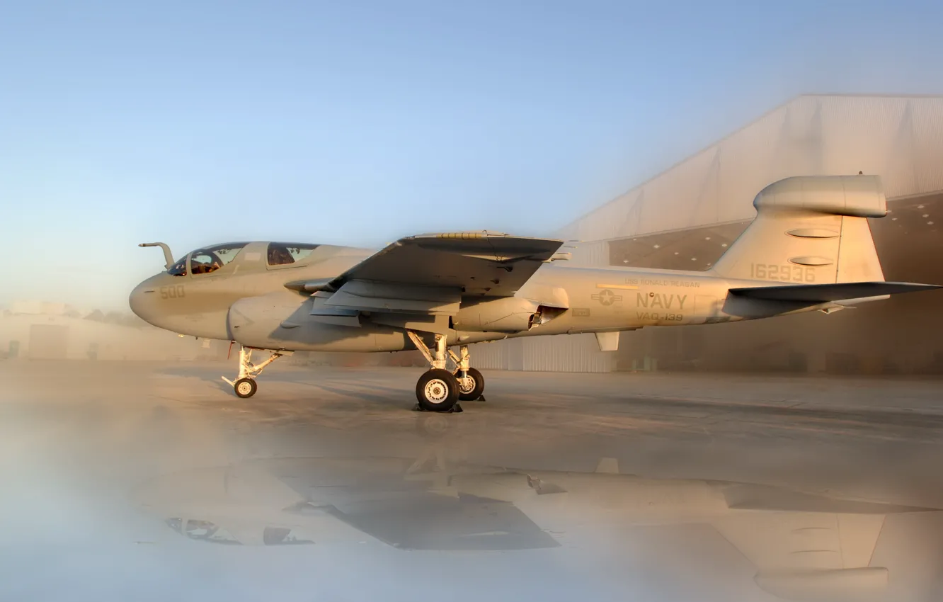 Photo wallpaper sunset, hangar, the plane, Grumman, Prowler