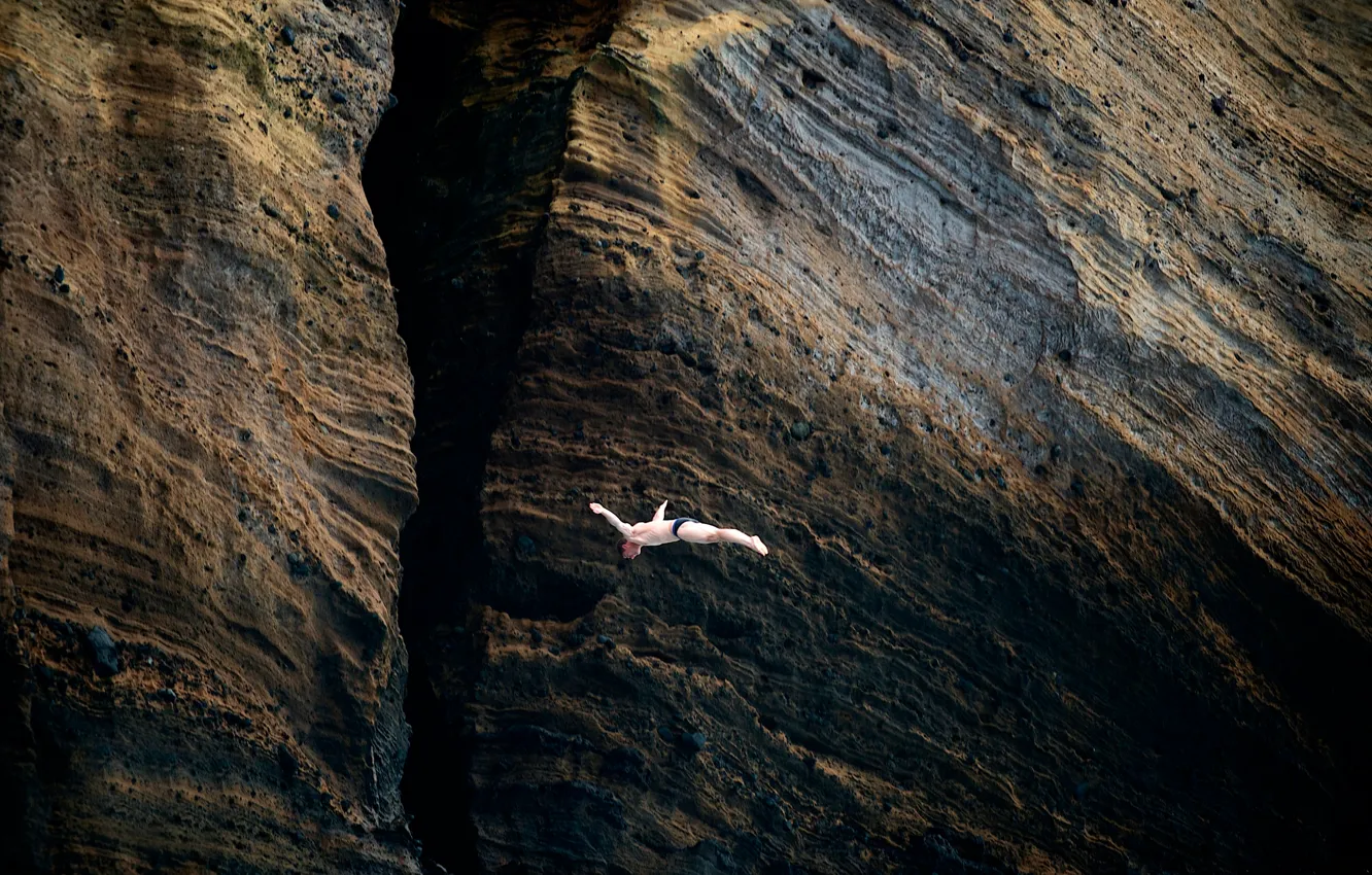 Photo wallpaper rock, jump, male, flight