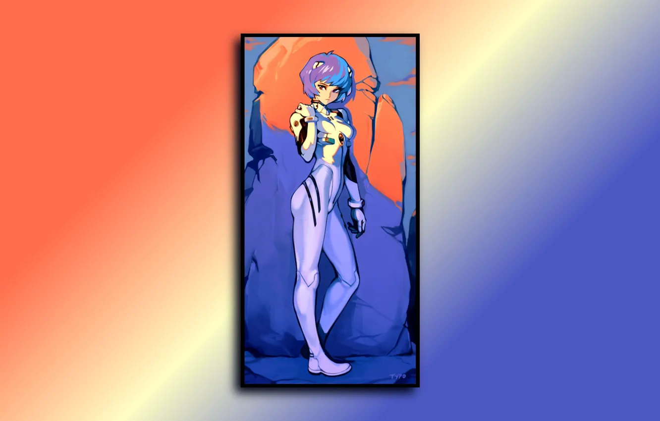 Photo wallpaper red eyes, short hair, standing, anime girls, purple hair, white hair, tight clothing, plugsuit