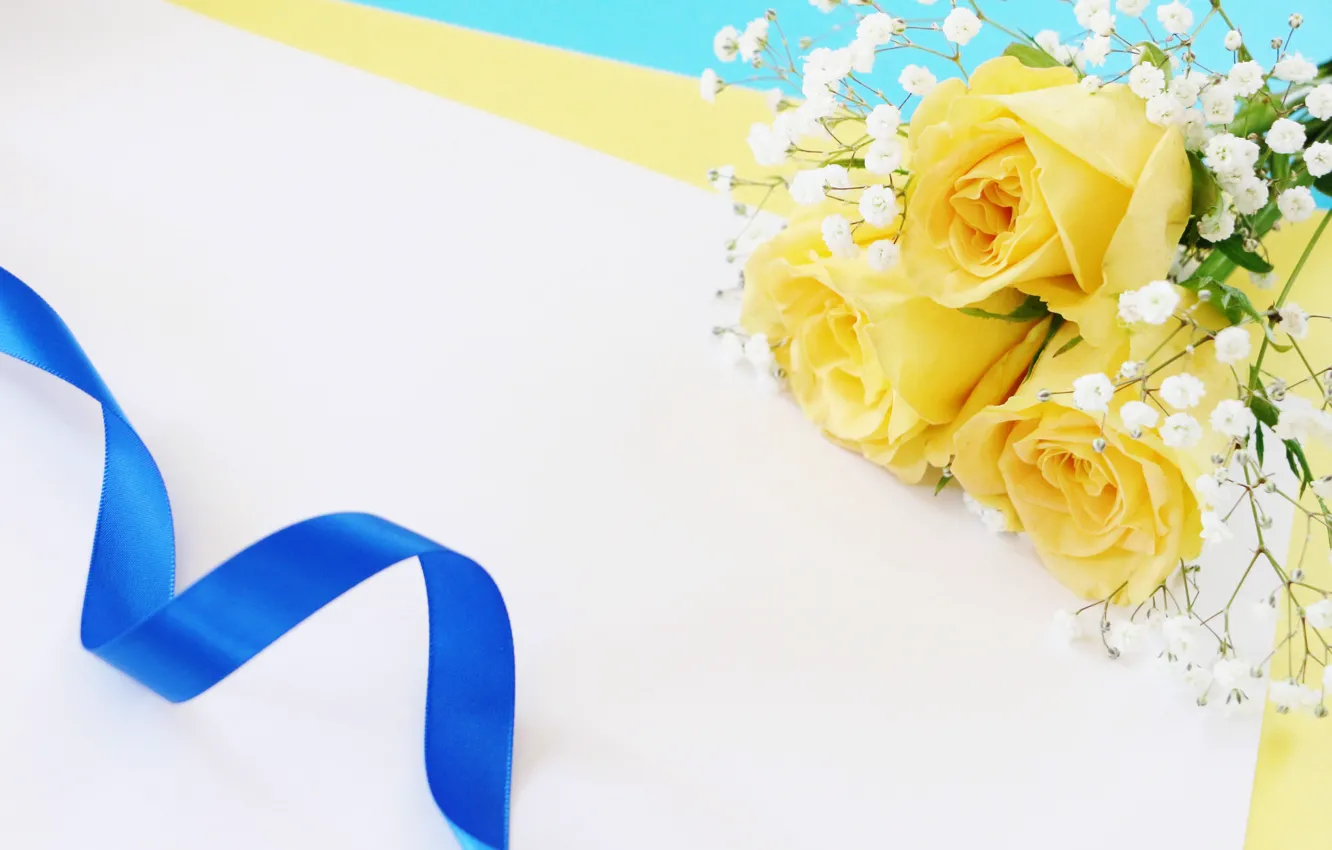 Photo wallpaper background, bouquet, tape, yellow roses