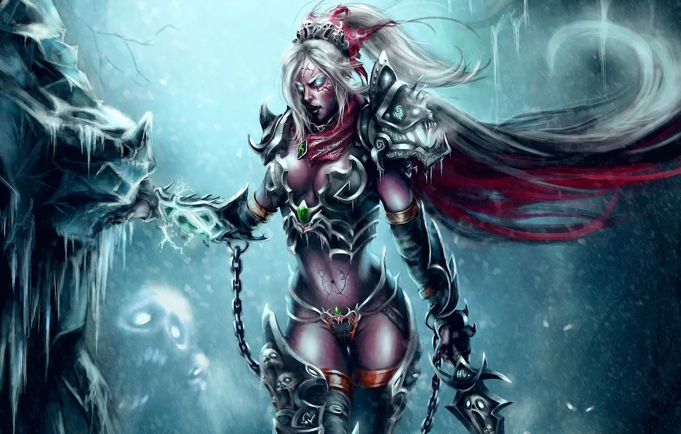 Photo wallpaper cold, ice, girl, rocks, armor, art, chain, kimisz