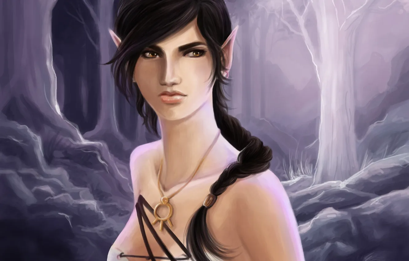 Photo wallpaper forest, girl, art, braid, elf