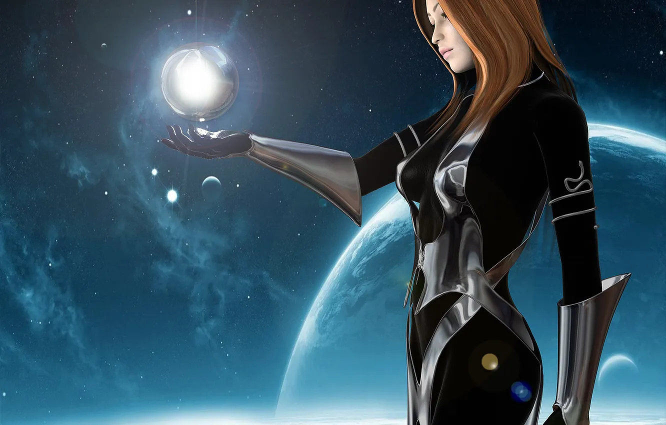 Photo wallpaper girl, planet, FutureVisions