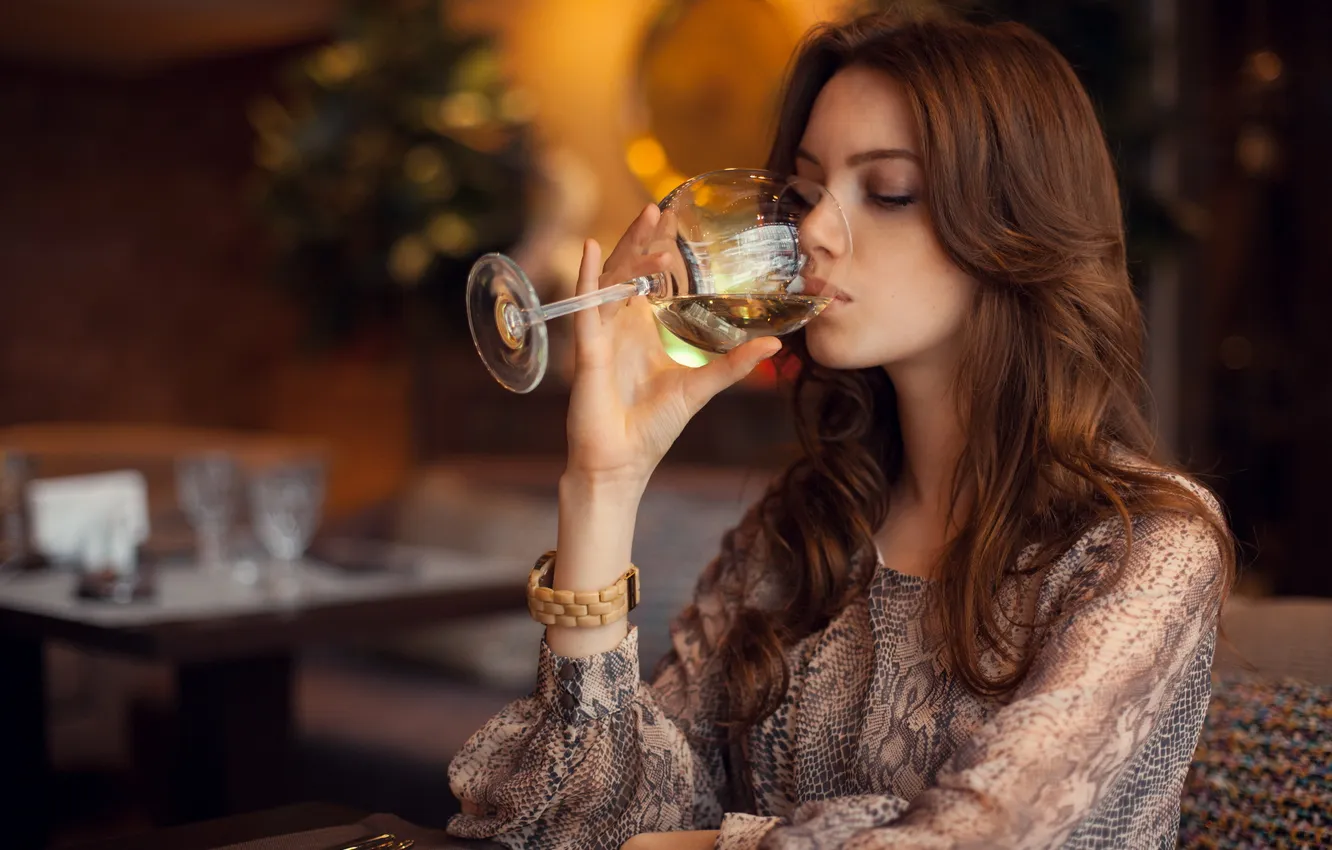 Photo wallpaper girl, mood, wine, Lera