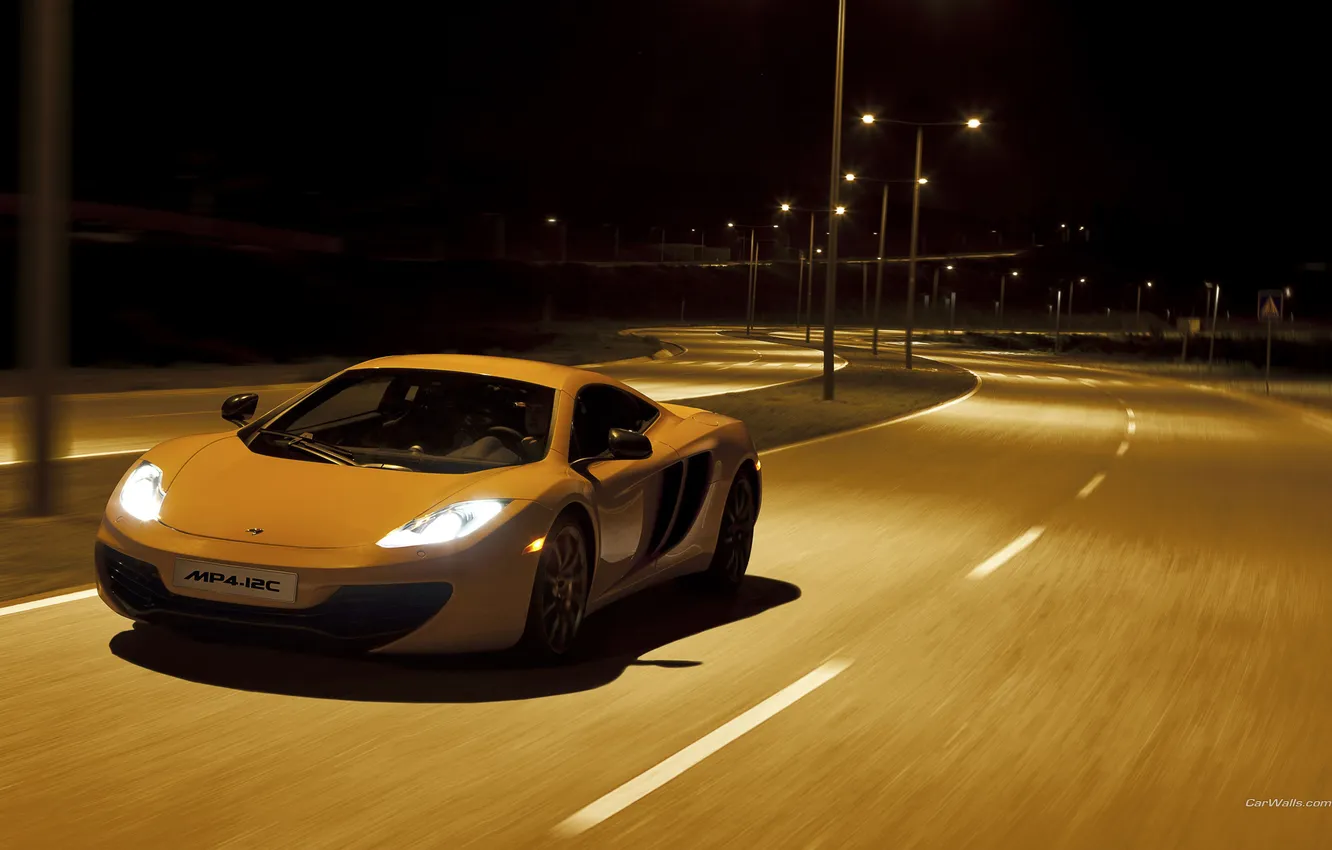 Photo wallpaper road, night, the city, lights, Scores, McLaren MP4-12C