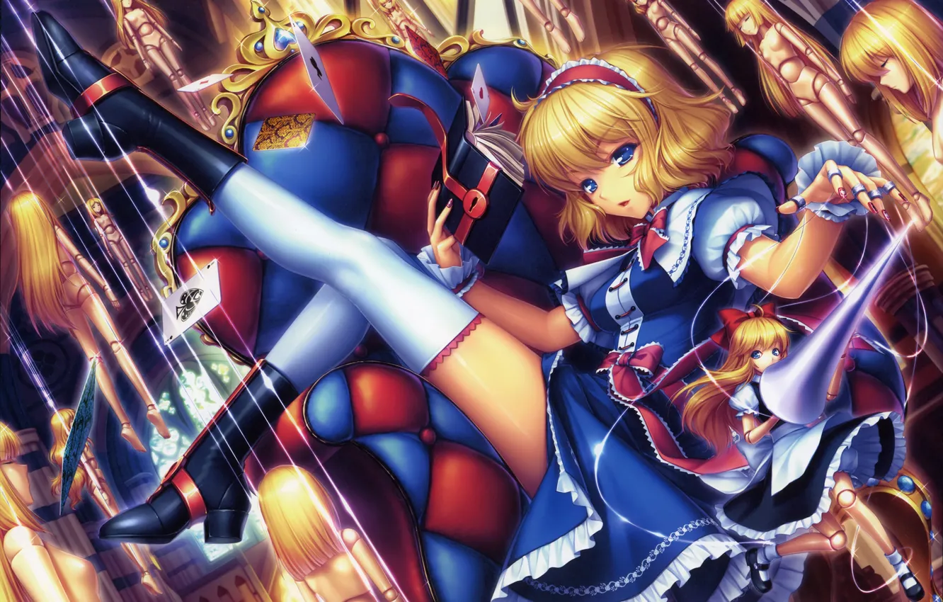 Photo wallpaper girl, map, doll, art, book, touhou, the throne, thread