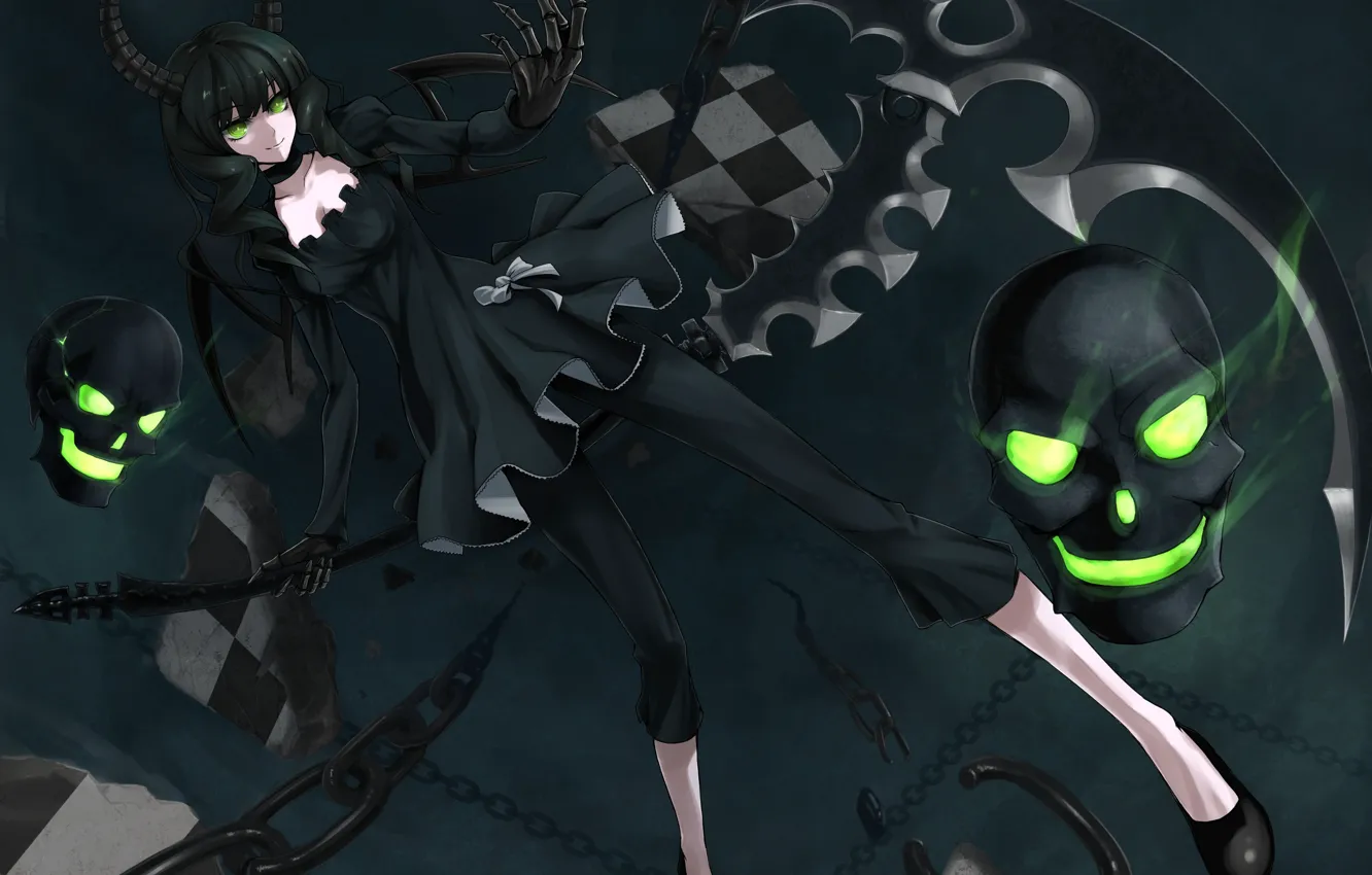 Photo wallpaper skull, black rock shooter, takanashi yomi, chess