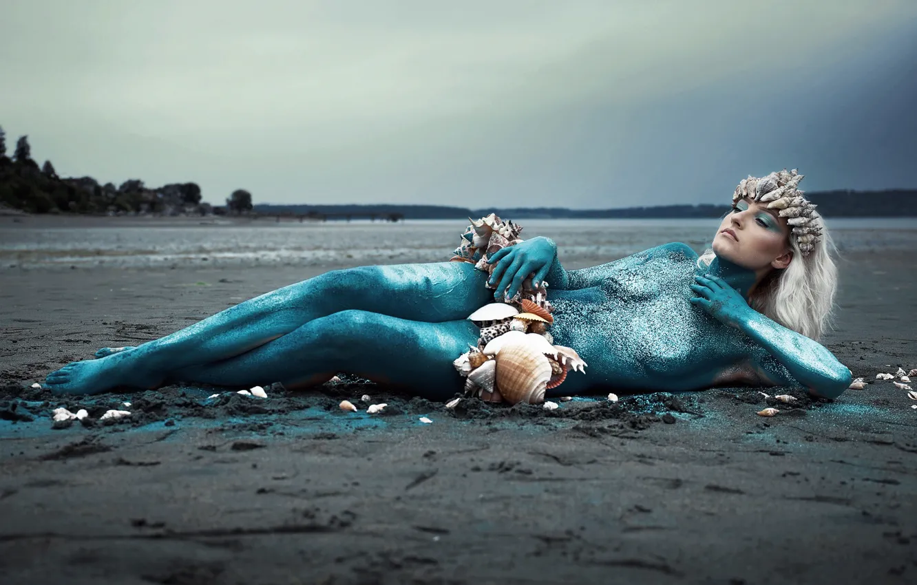 Photo wallpaper girl, pose, color, shell