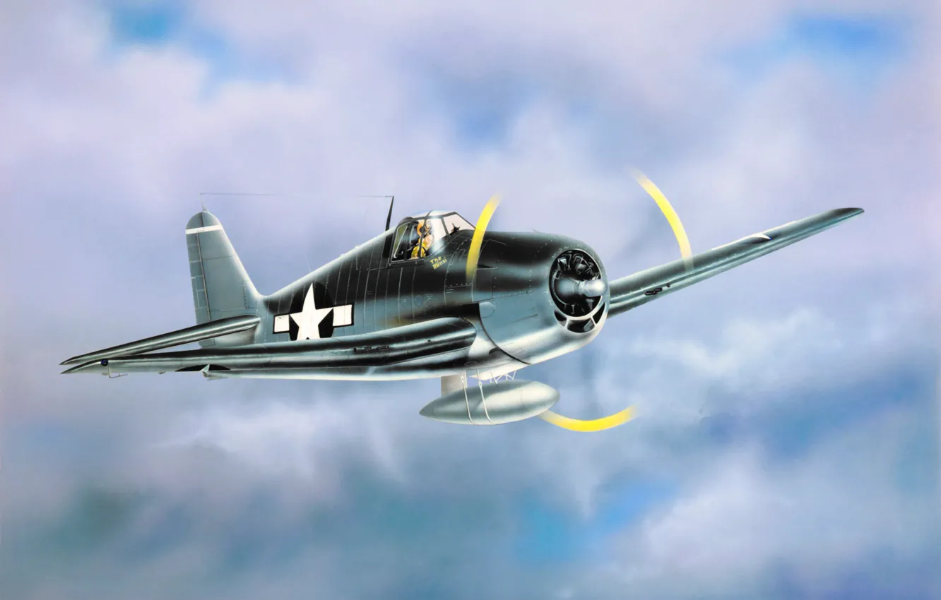 Photo wallpaper fighter, war, art, airplane, aviation, WW2, The Grumman F6F Hellcat