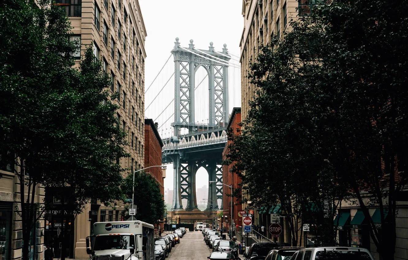Photo wallpaper road, machine, street, building, USA, Brooklyn bridge, New York