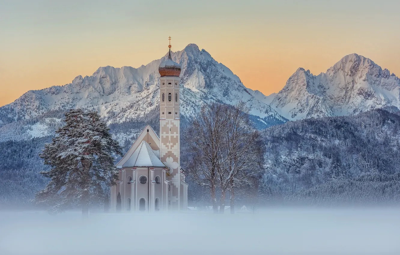 Photo wallpaper Schwangau, St. Coloman, alpenglow