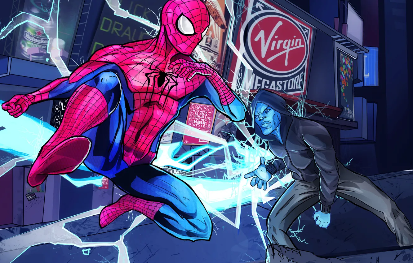 Photo wallpaper electro, fight, Spider Man, The Amazing Spider Man 2